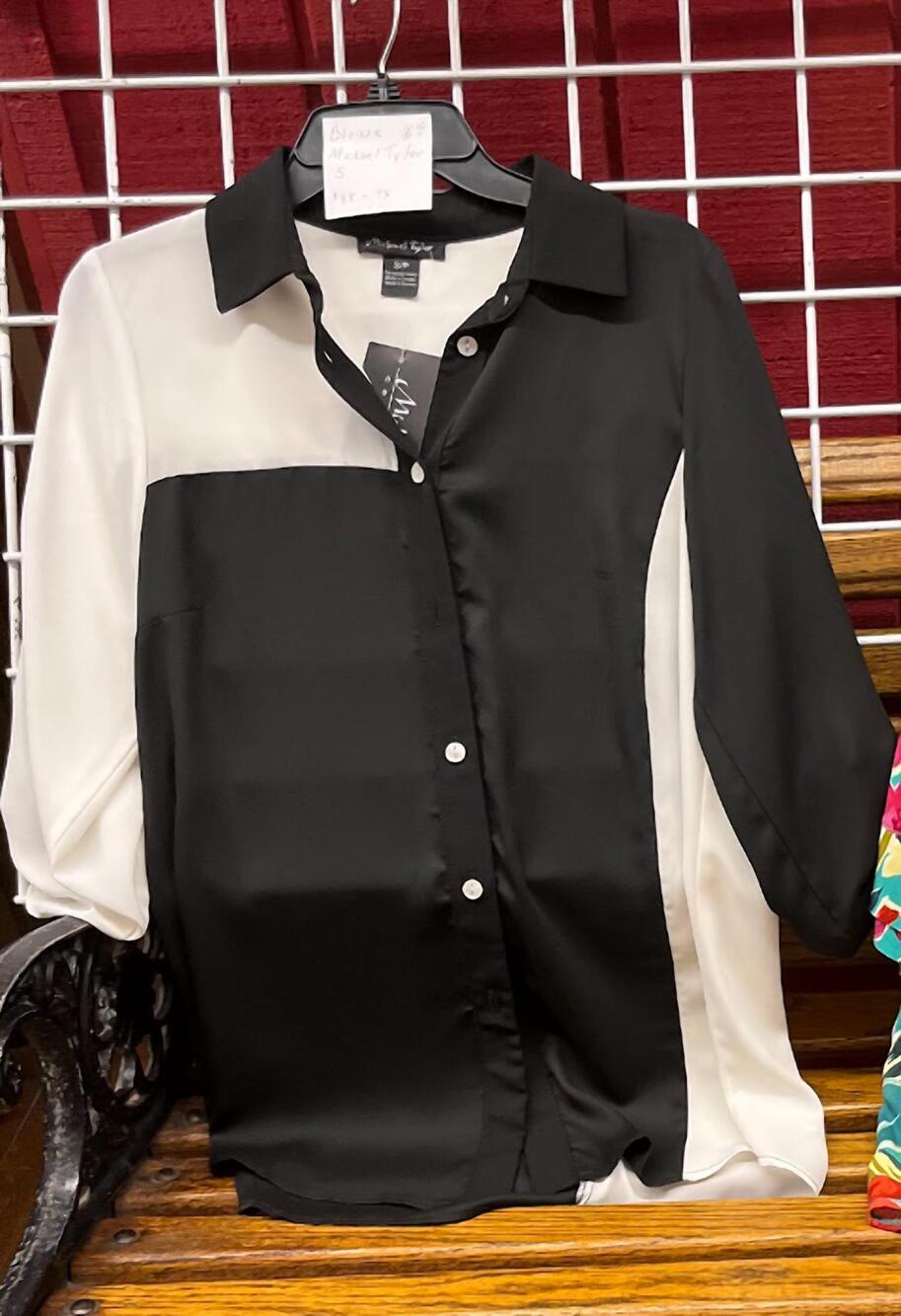 NEW MICHAEL TYLER women's color block blouse in black / white